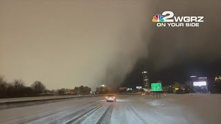 Snow wall moves over downtown Buffalo on Friday night