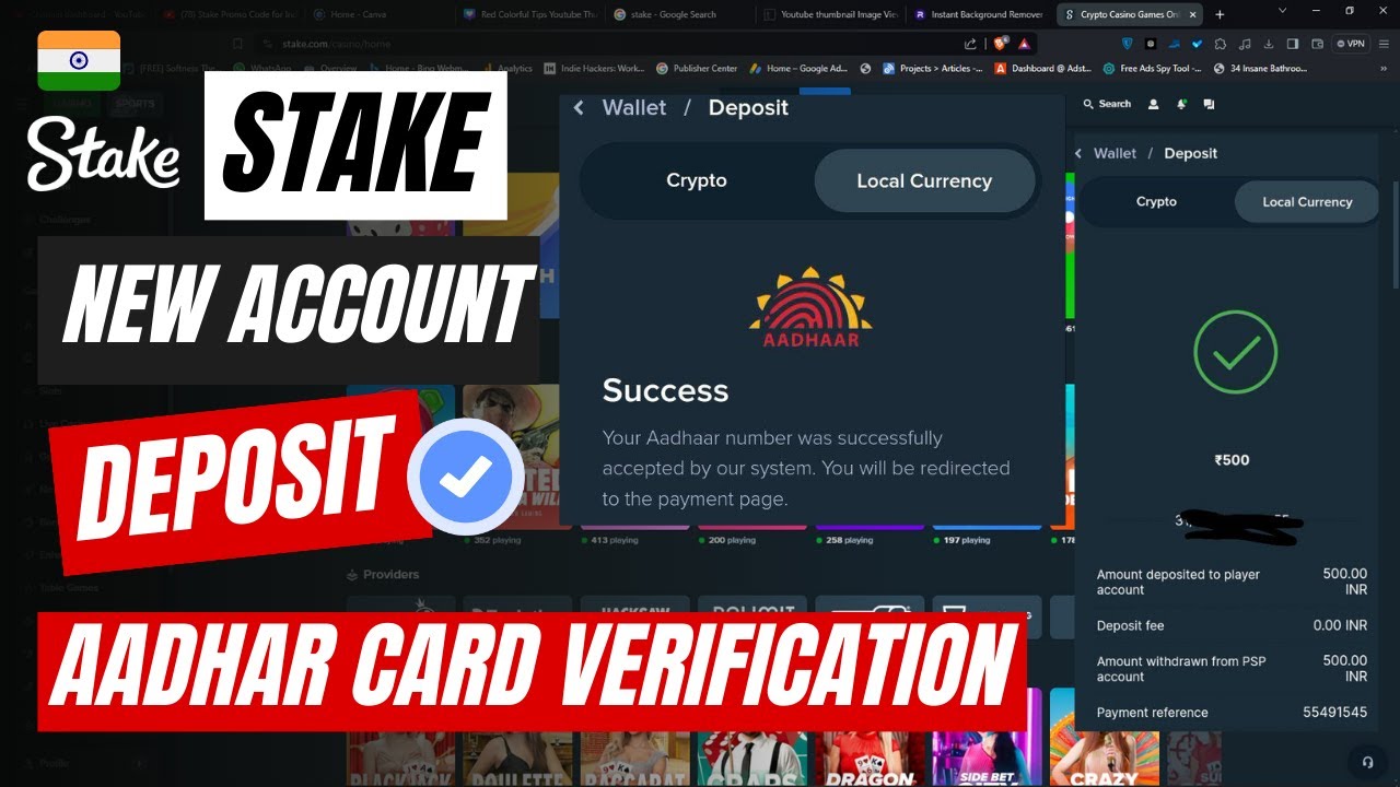 Stake First-Time Deposit New Account|Stake Aadhar Card Verification