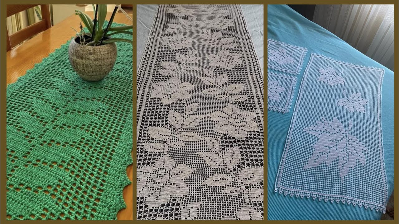 150 Creative Crochet Fillet Leaf pattern Table runner ideas #crochet #diy #decoration