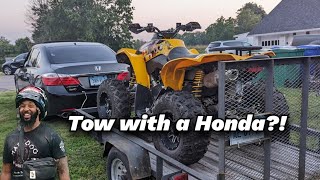 Towing the 2008 Canam Renegade 500 with a Honda Accord.. EASILY! WE OUTSIDE!