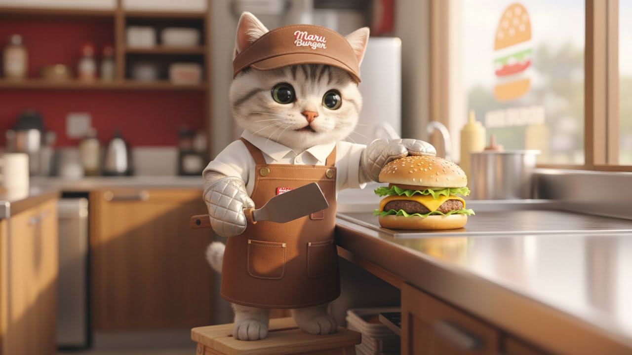 いらっしゃいませ!!ハンバーガー屋さんで新人バイト...ねこの一日に密着🐱🍔
