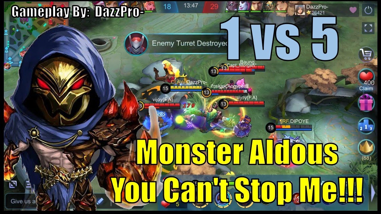 Top 10 Indonesia Aldous Mobile Legend Gameplay 5 vs 1 By DazzPro- | Super Monster Comeback