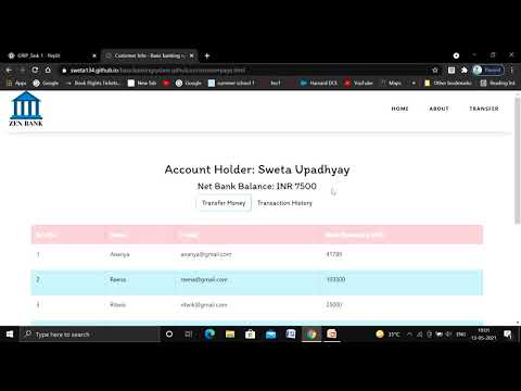 Basic Banking System Demo || Task 1 || The Sparks Foundation #GRIPMAY21