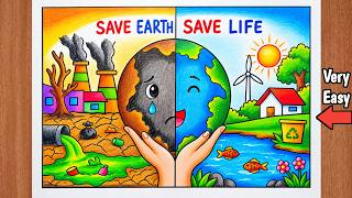 How to Draw Save Earth Save Life | Pollution vs Clean Environment | Environmental Poster Art