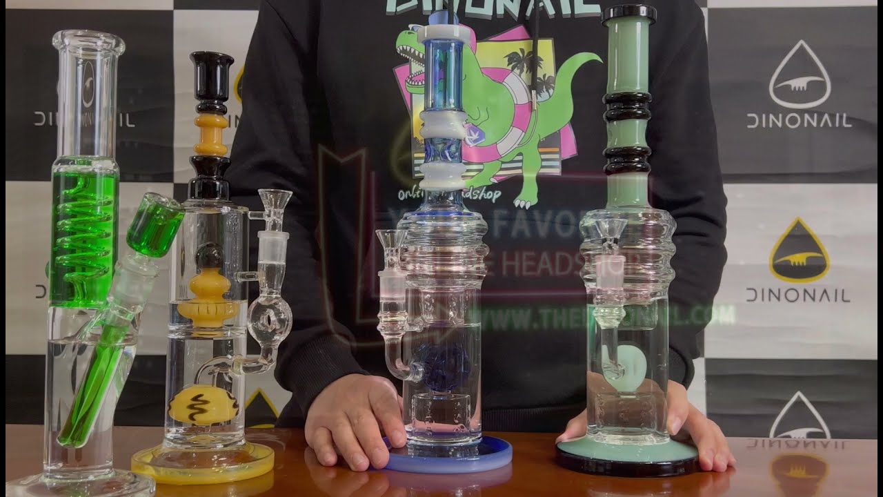 thedinonail.com--14.5" Straight Swiss Dual Donut Perc Bong Glass Water Pipe