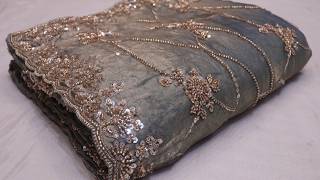 Arng-4512 The Laurel Green Premium Designer Sareefendi Fabriczarisequinsbeadskardana