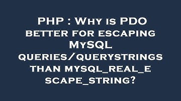 PHP : Why is PDO better for escaping MySQL queries/querystrings than mysql_real_escape_string?