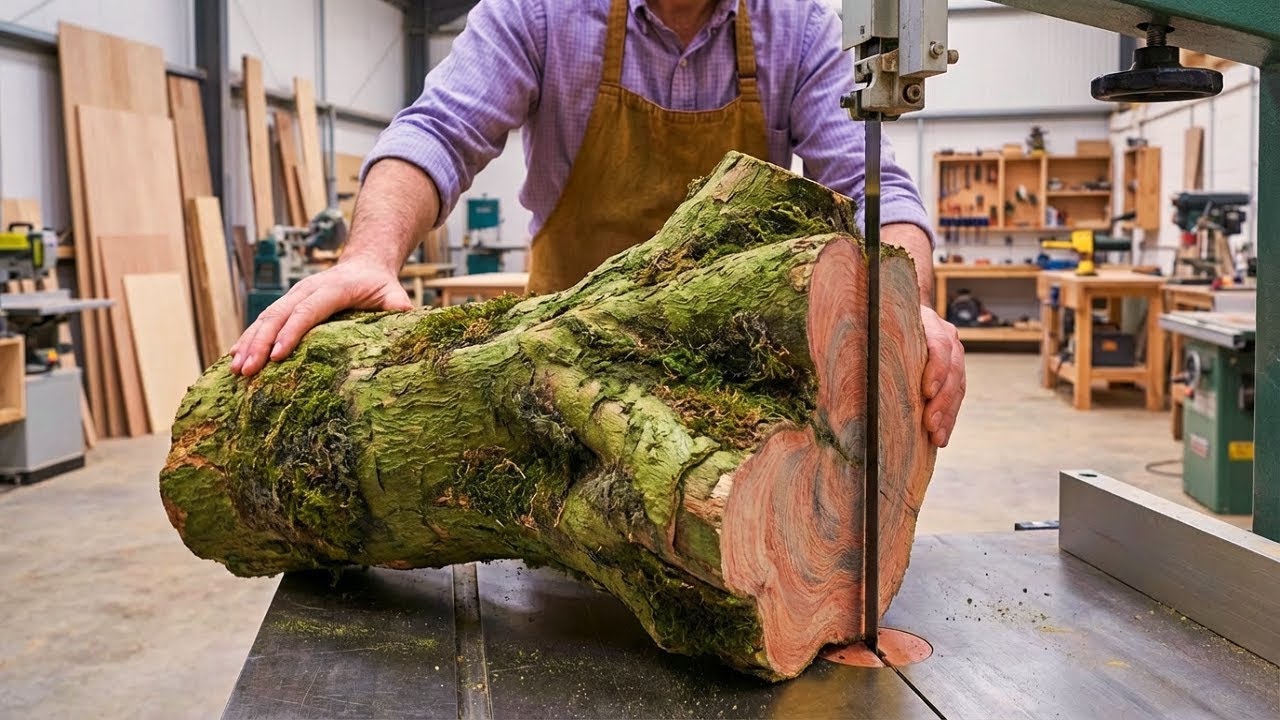 Turning a Tree Trunk into Perfect Square Beams for Furniture Builders!!! - Coffee Table...