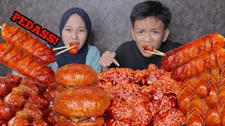 ASMR MUKBANG SUPER PEDAS! AYAM BURGER BAKSO SOSIS