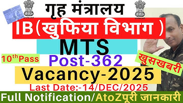IB Vacancy 2025|IB MTS Vacancy 2025|Intelligence Bureau MTS Vacancy 2025|Intelligence Bureau Vacancy