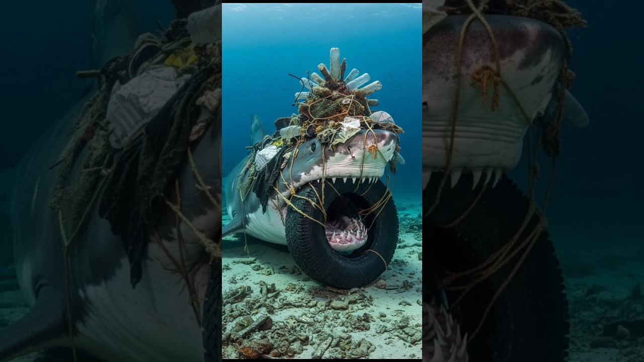 Rescuing a shark trapped in a tire and ocean trash