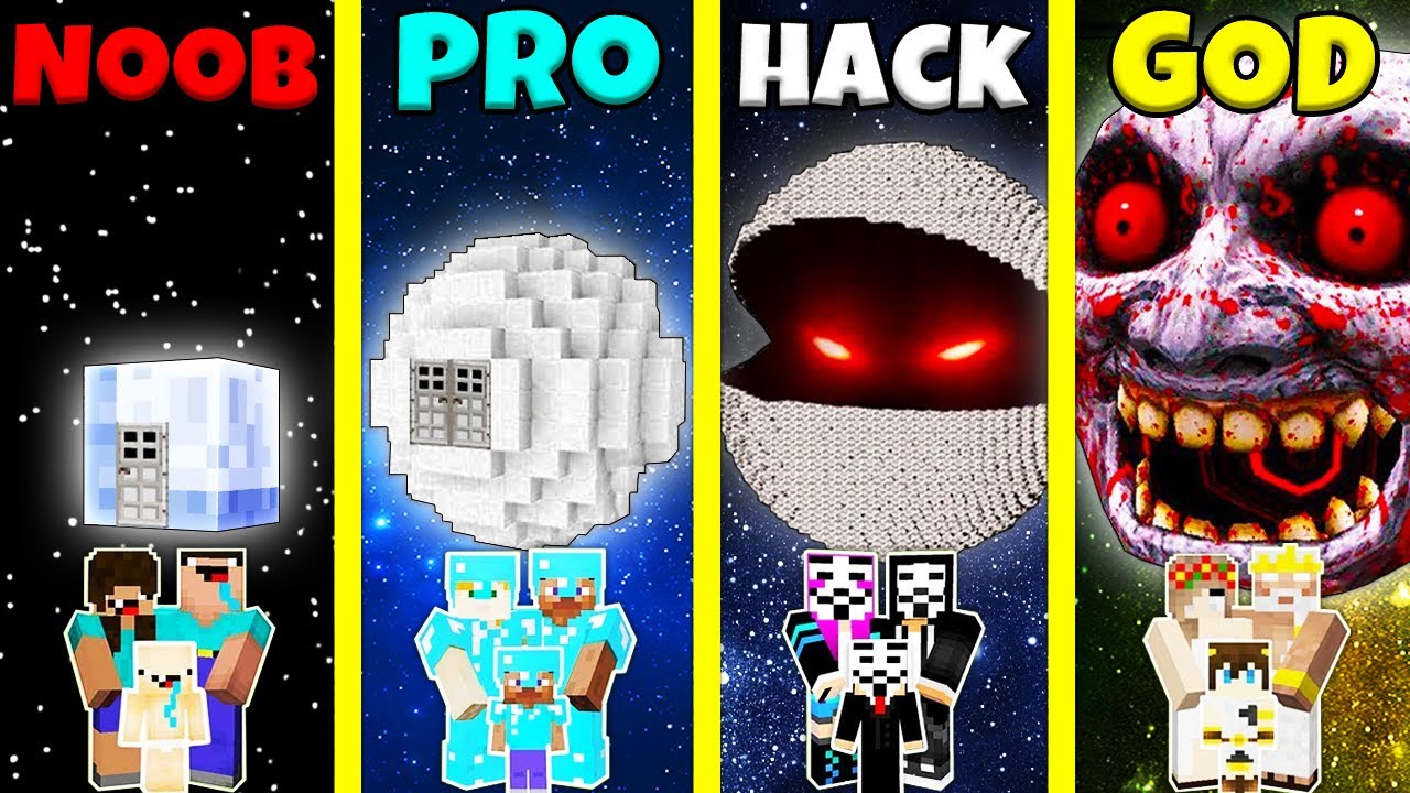 Build Battle Mooon Minecraft Battle: NOOB vs PRO vs HACKER vs GOD: MOON PLANET HOUSE BASE ...