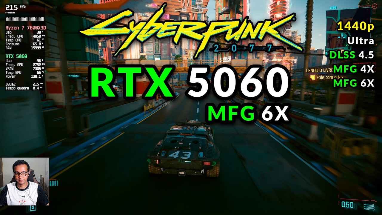 Cyberpunk 2077 com Dynamic Multi Frame Generation X6 na RTX 5060