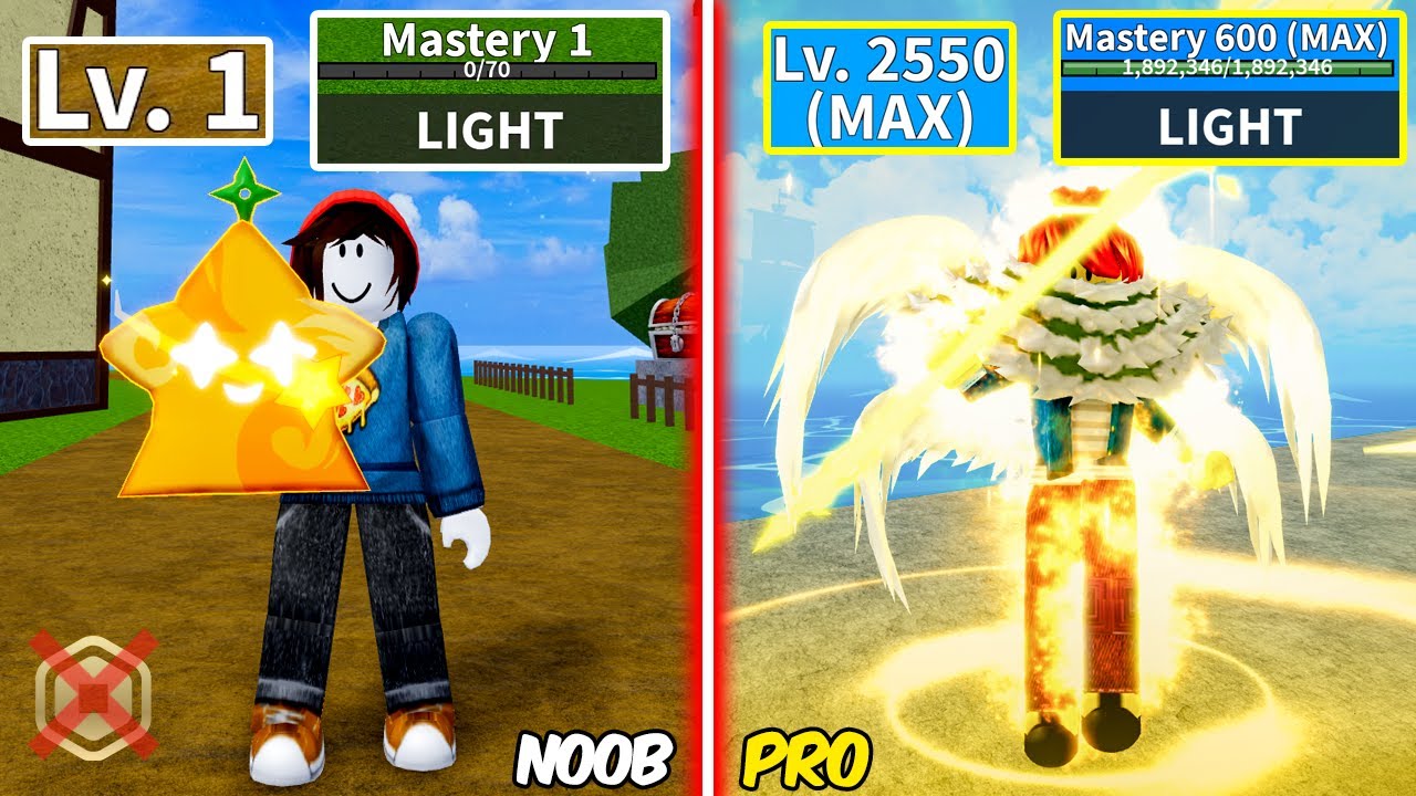 Level 1 to Max Level as Noob Bacon using only Light Fruit | Full Gear Angel V4 with Zero Robux & F2P