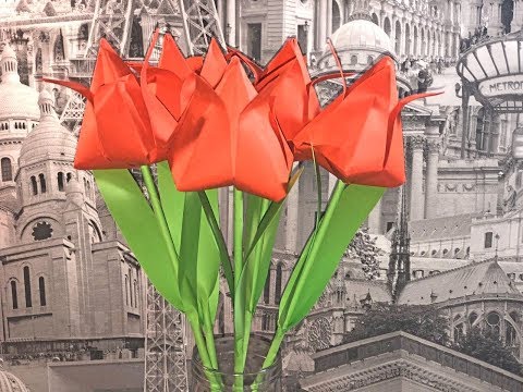 ПОДЕЛКИ ИЗ БУМАГИ СВОИМИ РУКАМИ. ЦВЕТЫ ИЗ БУМАГИ. ОРИГАМИ ТЮЛЬПАН.