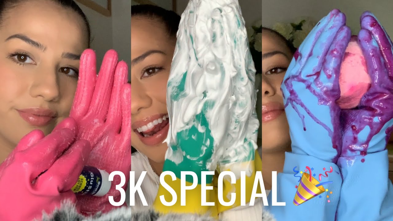 ASMR 1 Hour Rubber Gloves Special 🎉 3 Gloves with Glue, Shaving Cream, Oil, Bath Bomb & More