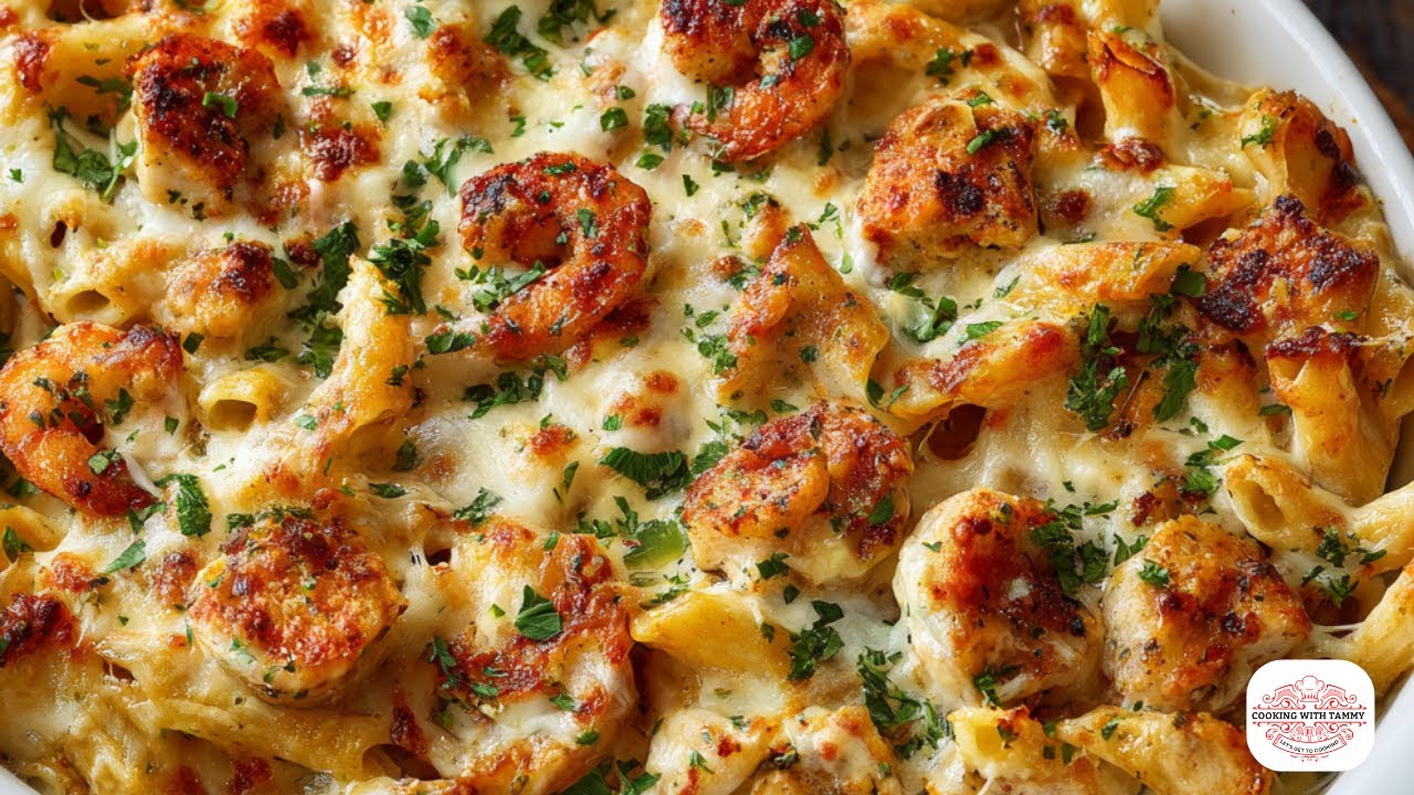Creamy Cajun Chicken And Shrimp Baked Ziti! - YouTube