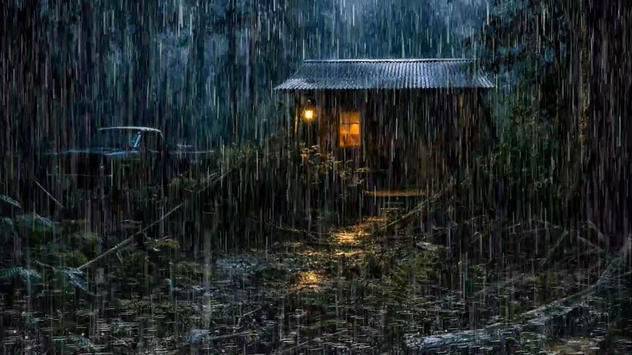 Cozy Cabin Rain at Night in the Forest | Soft Rain Sounds for Deep ...