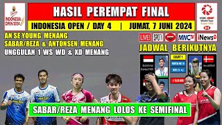 SABAR/REZA Lolos Ke SEMIFINAL ~ Hasil 8 Besar Indonesia Open 2024 Hari Ini ~ JORJI & DEGLO Kalah