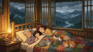 Healing Rain Sanctuary: Forest Night, Soft Lantern & Sleeping Cats | Ghibli-Style ASMR screenshot 1