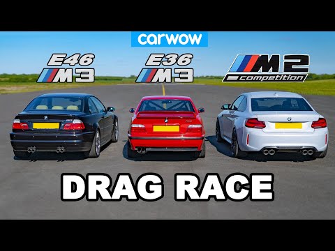 BMW E46 M3 vs E36 M3 vs M2 Comp: DRAG RACE