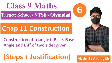 Construction 11.5 | Base, Base Angle, Difference of other two sides given | Class 9 Maths Chapter 11