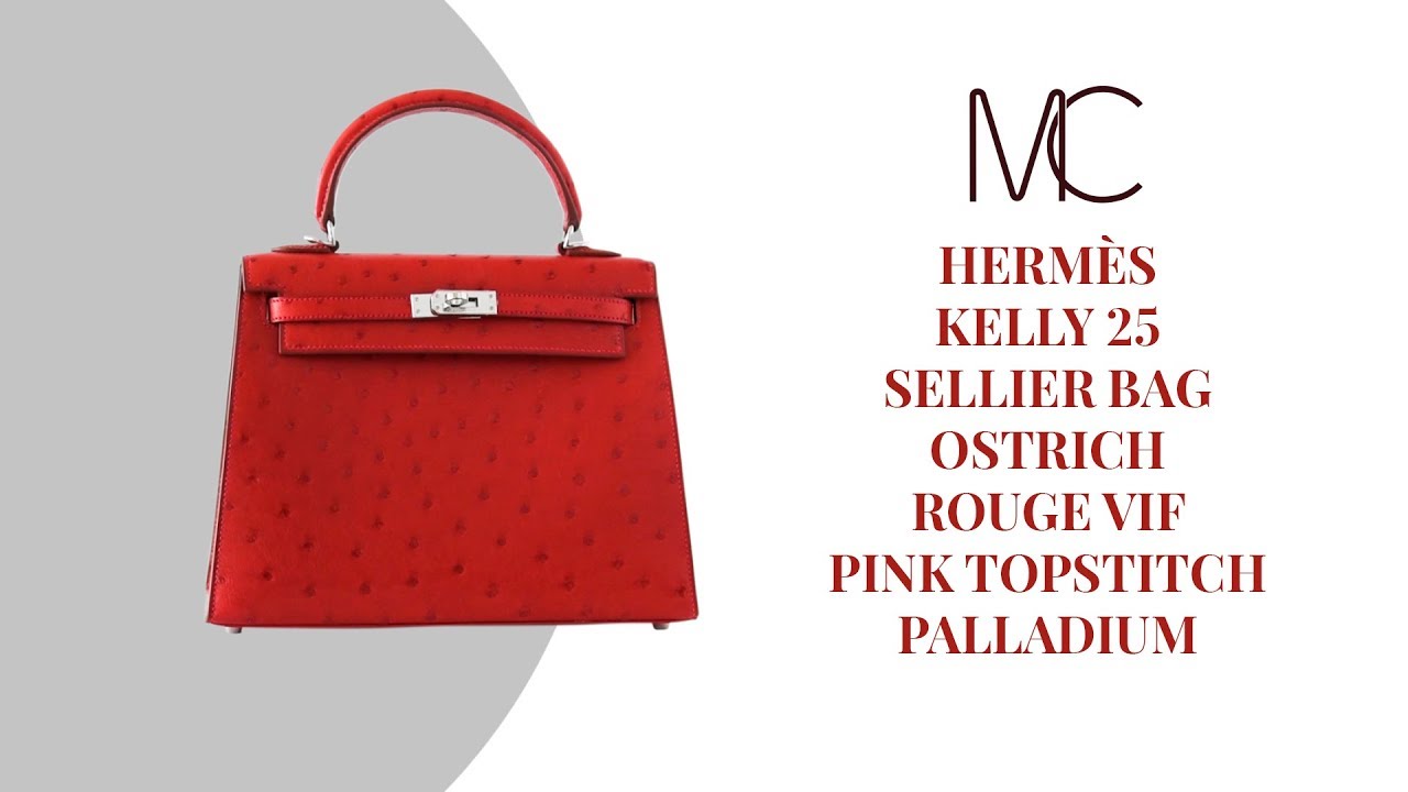 Hermes Kelly Sellier 25 Bag Ostrich Rouge Vif • MIGHTYCHIC • 