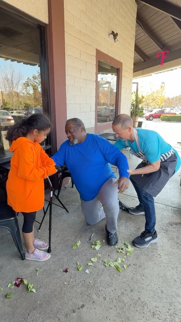Little Girl And Waiter Help Elderly Man After He Falls #shorts