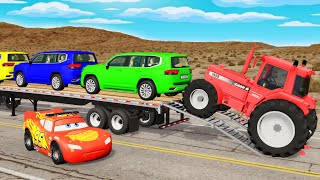 Flatbed Truck Mcqueen | Transportation with Truck - Pothole vs Car # - BeamNG.Drive