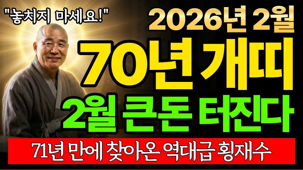 [70년생 개띠 운세] 2026년 2월, 경술년생 57세 종합운세! 평생 기다려온 재물의 문이 활짝 열리는 황금의 달, 개띠 억대 횡재운 지금 바로 공개합니다.