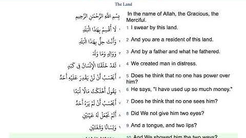 The Holy Quran 90  Surah Al Balad The City English translation and transliteration