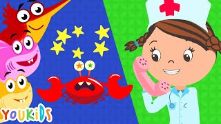 5 Little Monkeys Jumping On The Bed Baby Shark, Crab, Swordfish & Mermaid Version