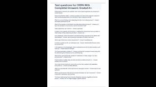 Test questions for CRRN With Completed Answers Graded A+ pdf