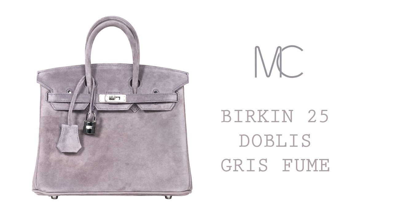 Hermes Birkin 25 Doblis Bag Gris Fume Suede Palladium Hardware