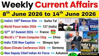 Weekly Current Affairs 2026 | 8th June to 14th June 2026 | Important Current Affairs 2026 ssc railwa