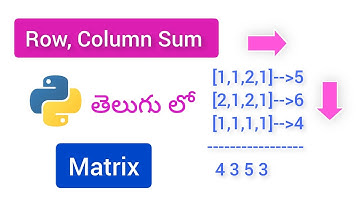 Row, Column Sum of Matrix in Python Telugu🤞. #pythontutorialtelugu #python #codingintelugu