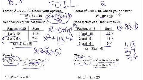 Algebra 1.5:  8.3 Factoring Trinomials video