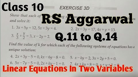 ✔Class 10 Exercise 3D | RS Aggarwal Solutions | Q.11 to  Q.14 | Linear Equations in Two Variables