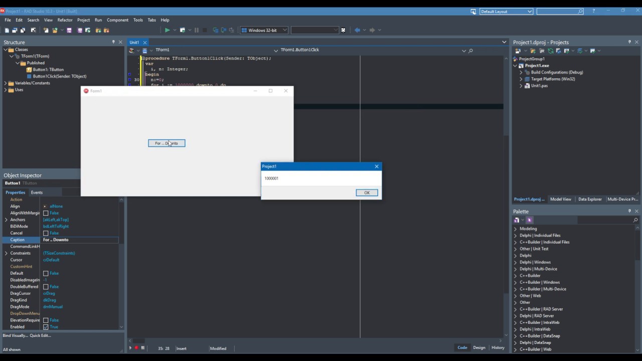 Delphi цикл for downto