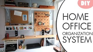 DIY Desk Organization System w/ Hutch I have been wanting to create a home office center storage system for a long time so it was perfect to use the whole wall and desk in