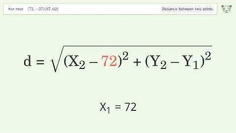 Find the distance between two points p1 (72,-27) and p2 (67,62): Step-by-Step Video Solution