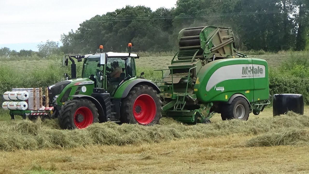 Baling for Haylage with Fendt 724 & McHale Fusion Vario and NEW Wrap & Net Carrier