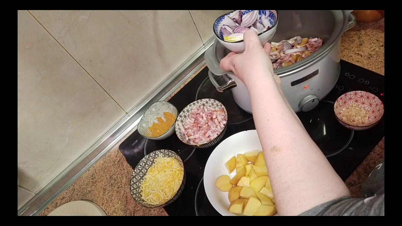 cómo hacer patatas con queso  en cocción lenta#slowcooker#crockpot#potatoeswithbaconcheeseandspices