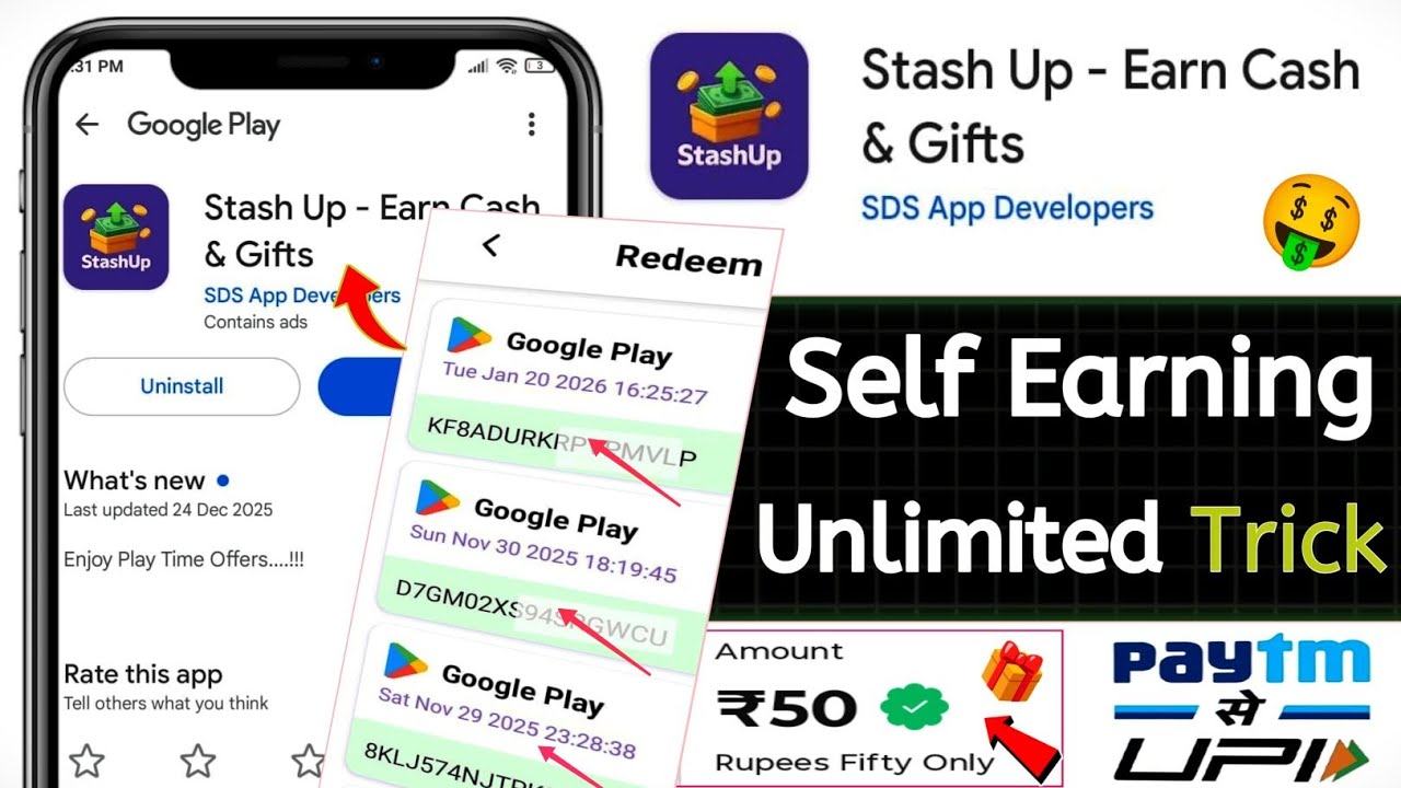 🤑 Stash Up App | Best Redeem Code App | Upi Earning App Without Investment | Stash Up Redeem Code 