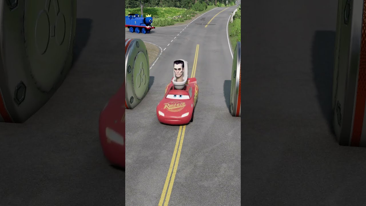 Weird Cars Driving Through Double Bollard TRAP  BeamNGDrive