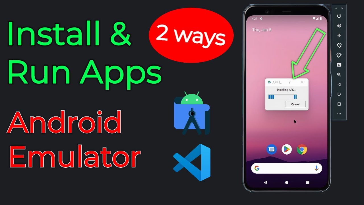 2 Ways to Install and Run Apps on Android Emulators - VS code & Android  Studio -2023 - YouTube