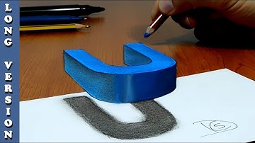 Try to do 3D Trick Art on Paper, floating letter U, Long version