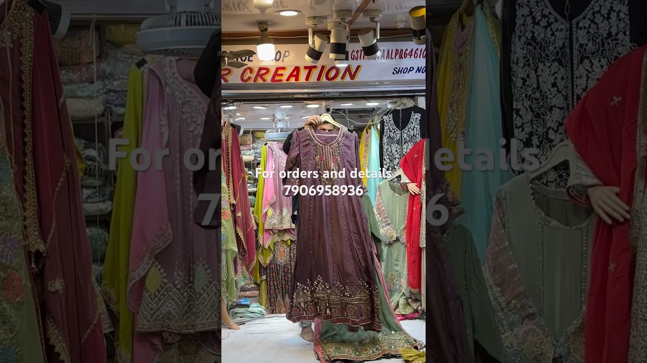 Beautiful floor length anarkali on pure crape fabrics embroidered with mirror leather and thread