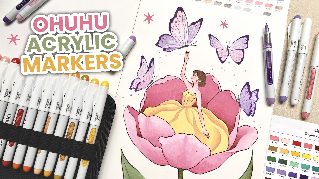 🌷 Coloring with the new Ohuhu Nahuku 48 colors Acrylic Markers 🌷 Relaxing Art Process