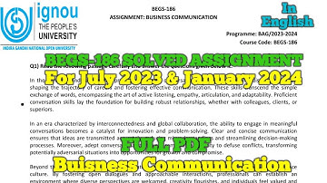 BEGS 186 SOLVED ASSIGNMENT 2023-24 || #Business_communication #begs186 #ignou #cbcs #yt
